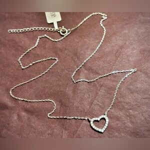 Sterling Silver 925 Heart Pendant On Rhodium Plated Silver Necklace-NWT